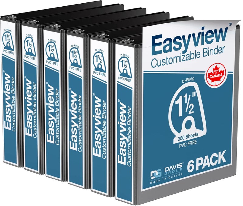 Davis Group Easyview Premium 3-Ring Binders with Clear-View Covers and D Rings, Binders for School or Office, 1.5 Inch, Pack of 6, Black - Image 1